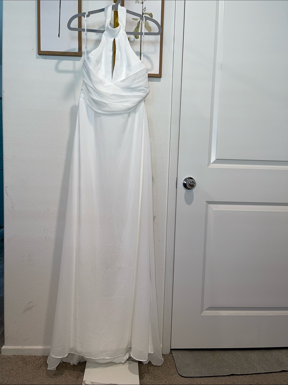 White Halter Chiffon Maxi Dress